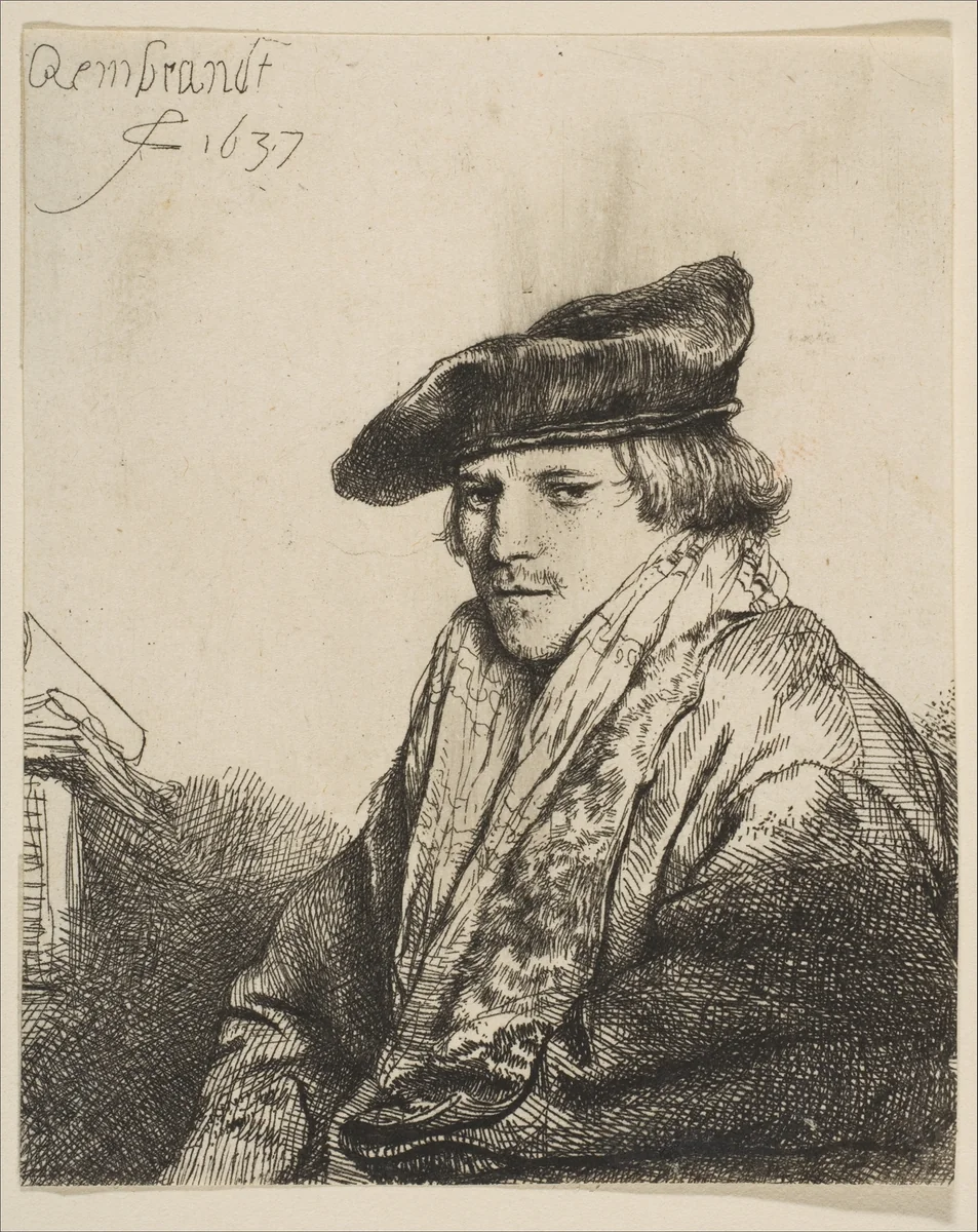Young Man in a Velvet Cap (Ferdinand Bol) by Rembrandt van Rijn, print, 1637