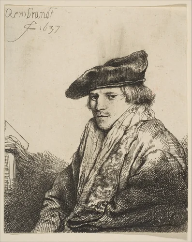Young Man in a Velvet Cap (Ferdinand Bol) by Rembrandt van Rijn, print, 1637