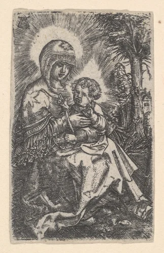 "The Beautiful Virgin of Regensburg" Seated in a Landscape by Albrecht Altdorfer, print, 1475-1538