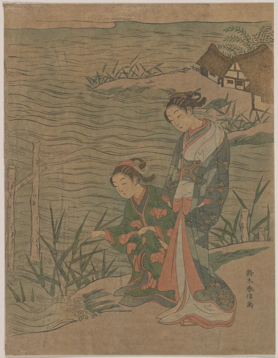 Two Young Ladies at the Shore by Suzuki Harunobu (鈴木春信), print, 1758-1778