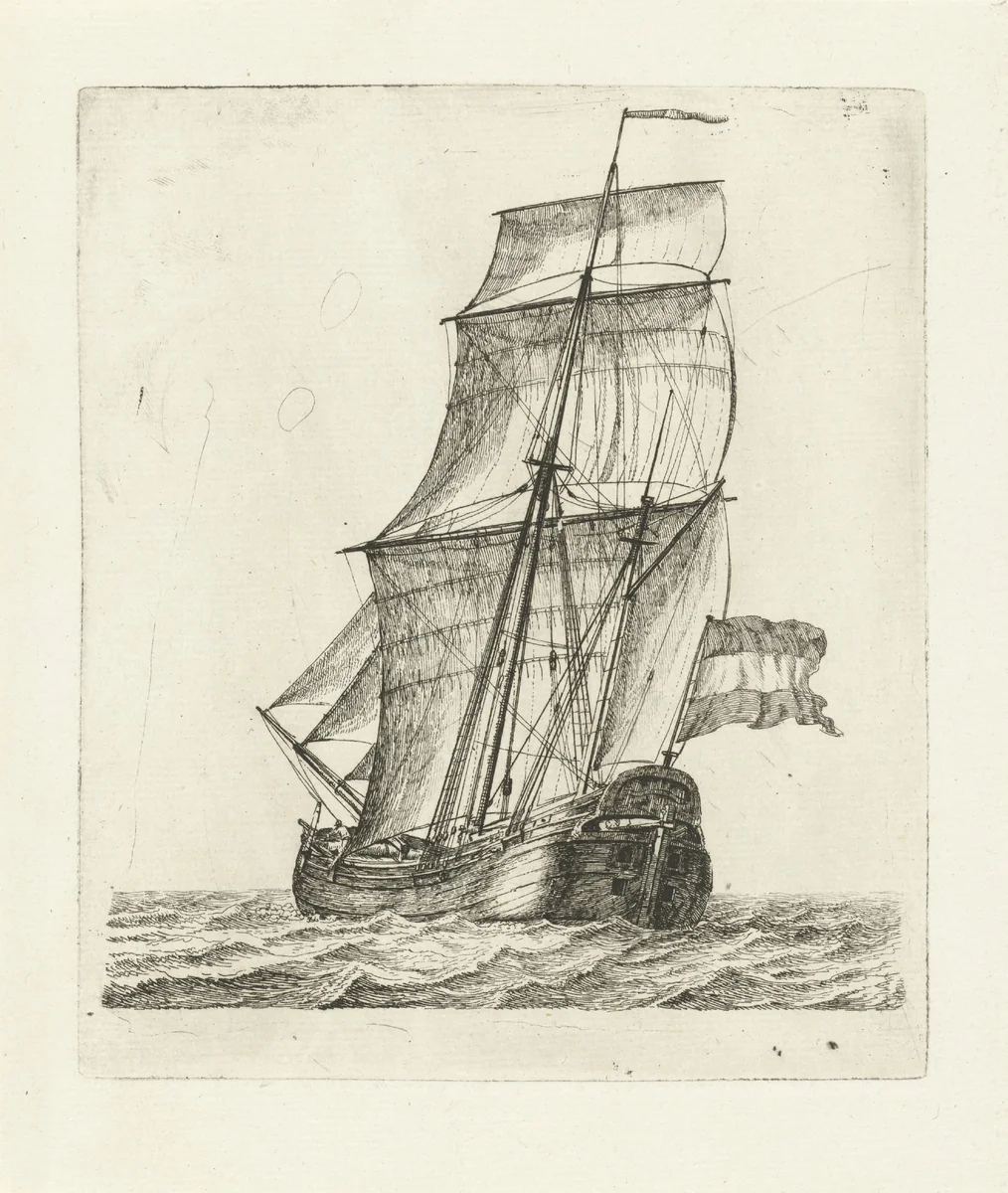 Zeilschip met twee figuren by Gerrit Groenewegen, print, 1790