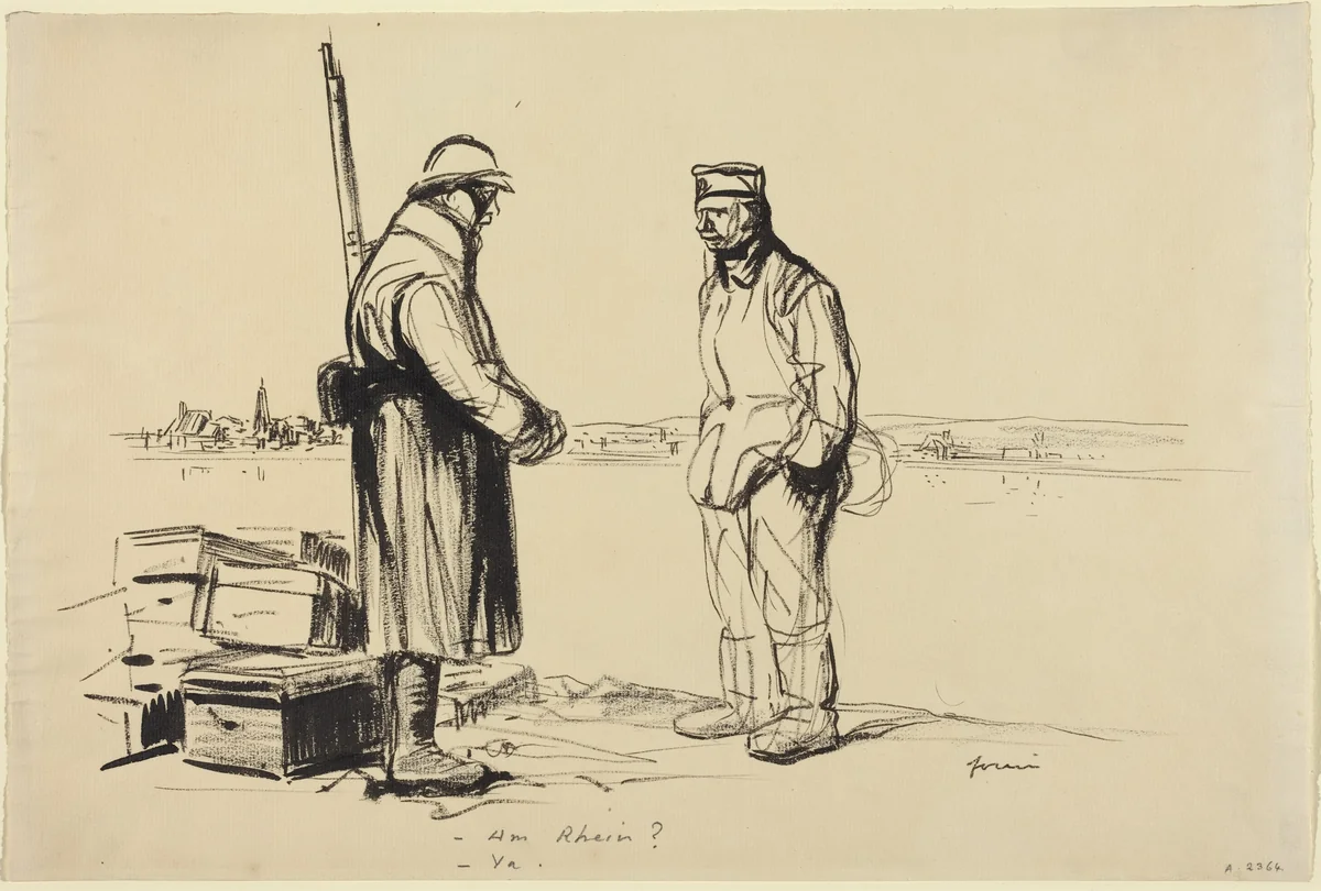 -Am Rhien? -Ya. by Jean-Louis Forain, drawing, 1918