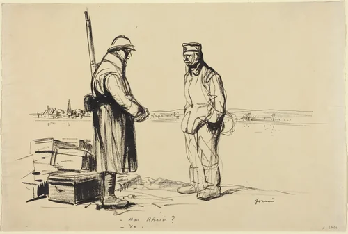 -Am Rhien? -Ya. by Jean-Louis Forain, drawing, 1918