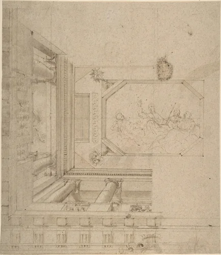 Architectural Elevation, Part of a Ceiling and Balustrade by anonymous, drawing, 1600-1800
