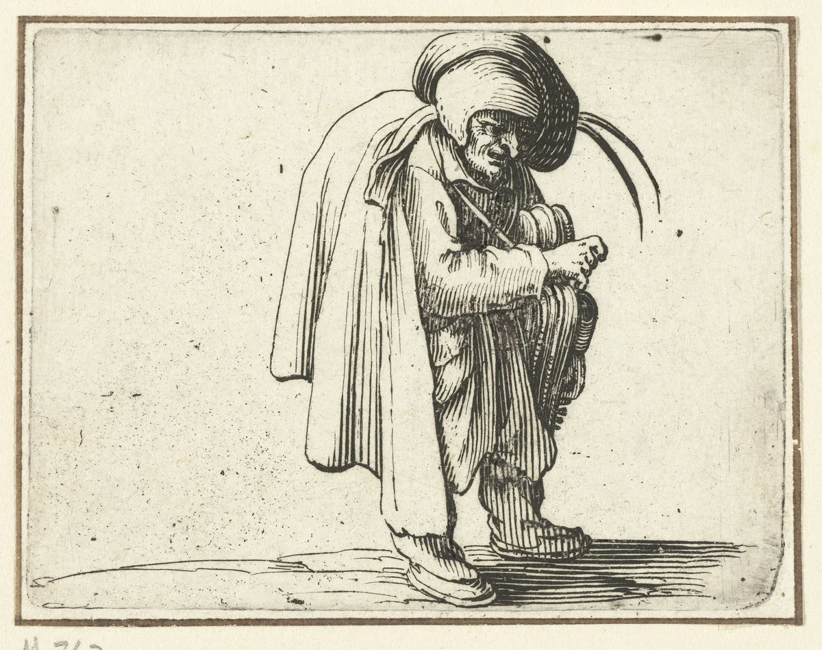 Groteske figuur met draailier by Jacques Callot, print, 1621-1625