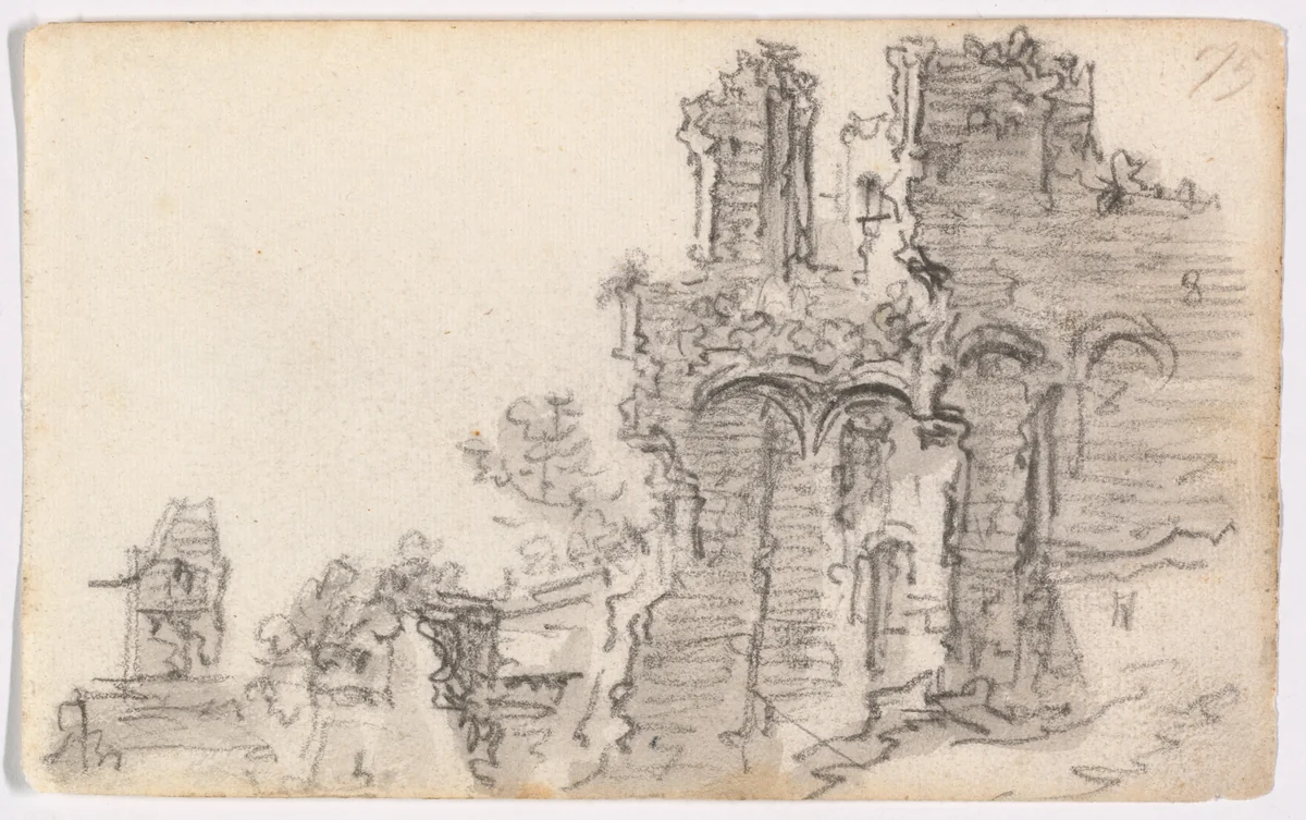 A Romanesque Ruin by Jan van Goyen, drawing, 1650-1651