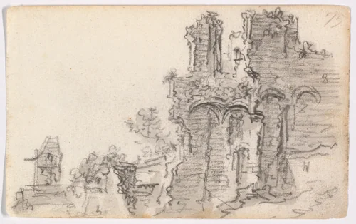 A Romanesque Ruin by Jan van Goyen, drawing, 1650-1651