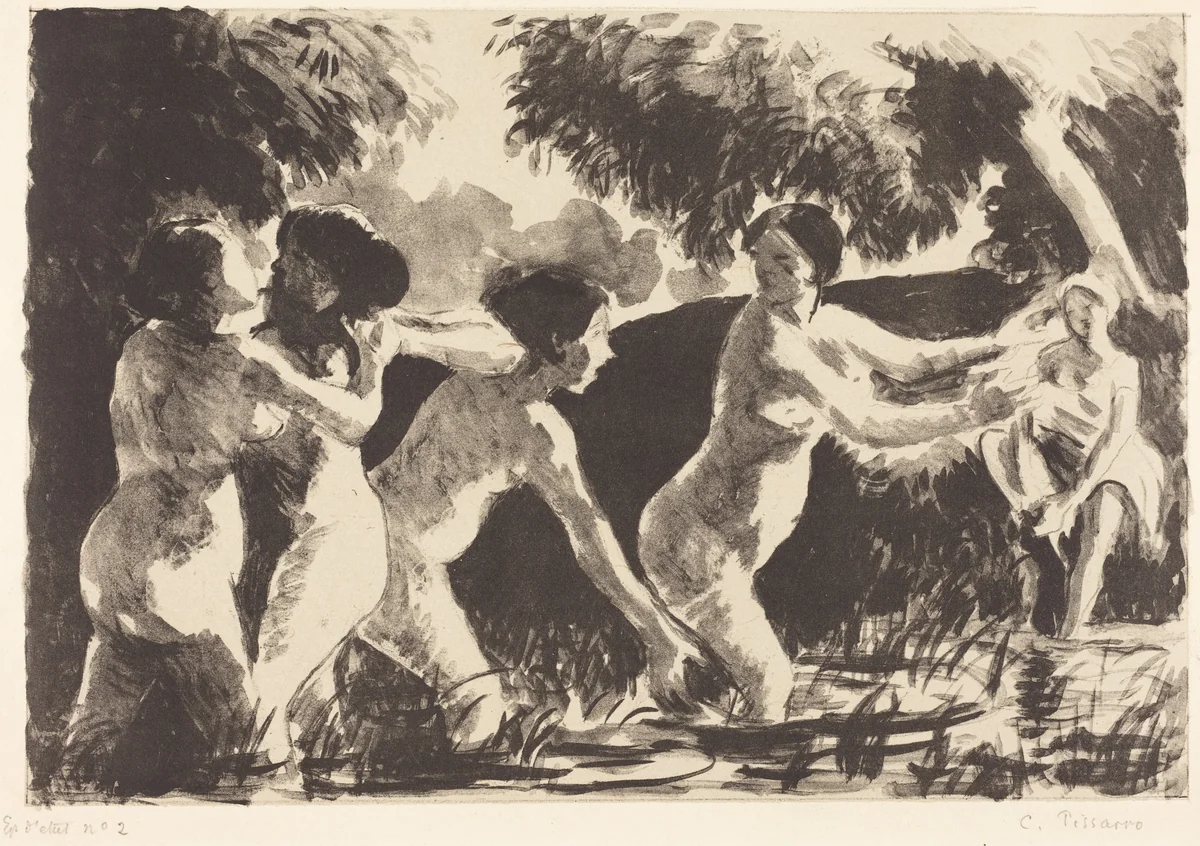 Bathers Wrestling (Baigneuses luttants) by Camille Pissarro, print, 1896