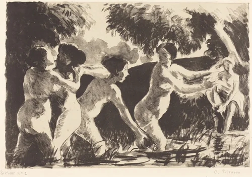 Bathers Wrestling (Baigneuses luttants) by Camille Pissarro, print, 1896