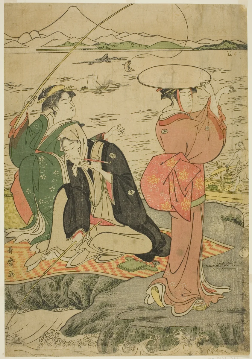 Fishing at Iwaya, Enoshima by Kitagawa Utamaro (喜多川歌麿), print, 1785-1795