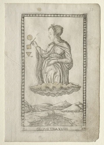 Geometry (from the Tarocchi, series C: Liberal Arts, #24) by Master of the E-Series Tarocchi, print, 1457-1467