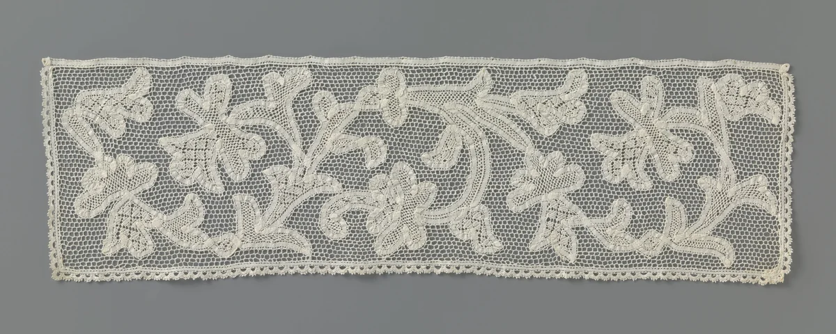 Strook gemengde kant met brede spiraalrank by anonymous, other, 1690-1699