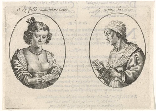 Portretten van twee courtisanes by Crispijn van de Passe, print, 1630-1632