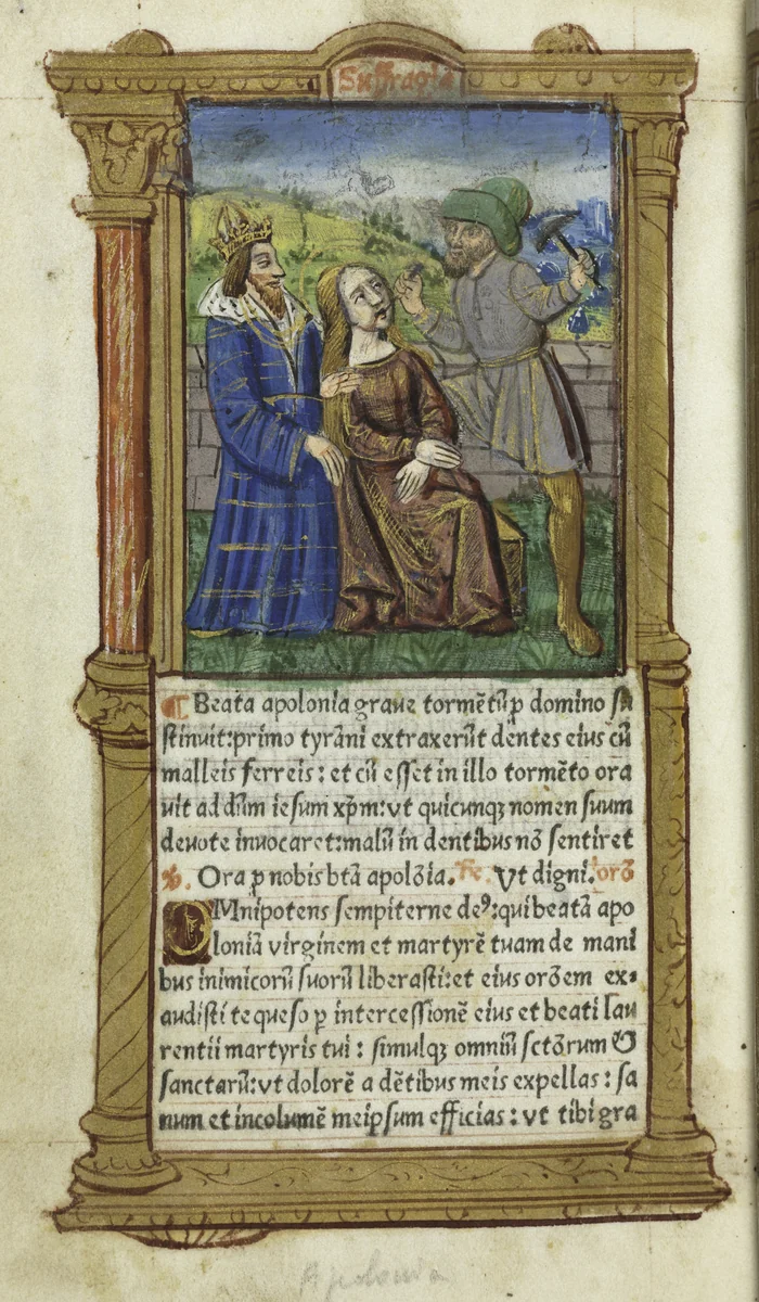 Printed Book of Hours (Use of Rome): fol. 111v, St. Apollonia by Guillaume Le Rouge, book, 1510