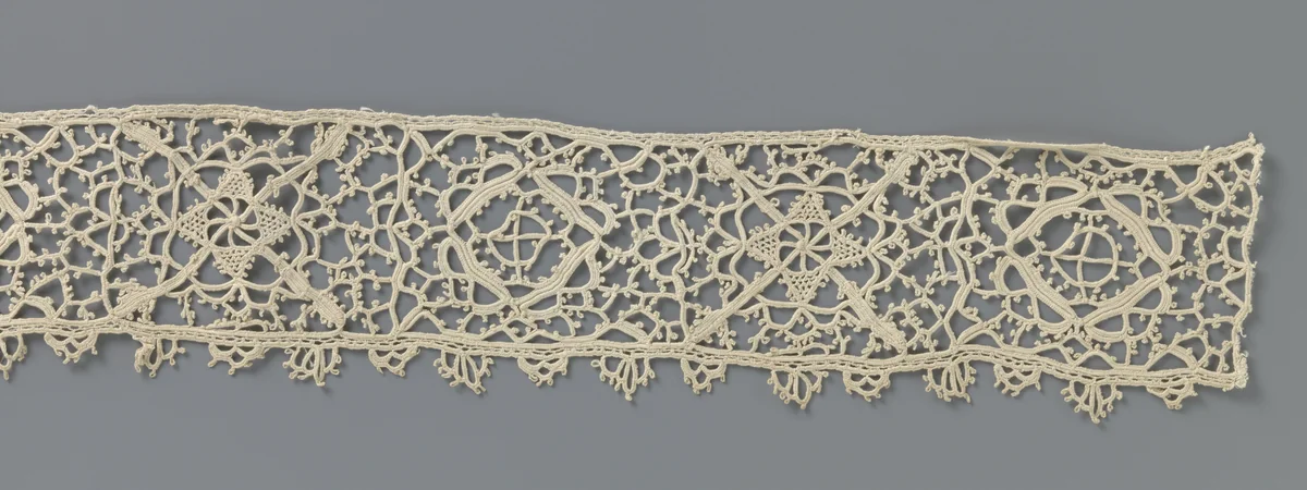 Strook gehaakt kant met reticella motieven by anonymous, other, 1890-1909
