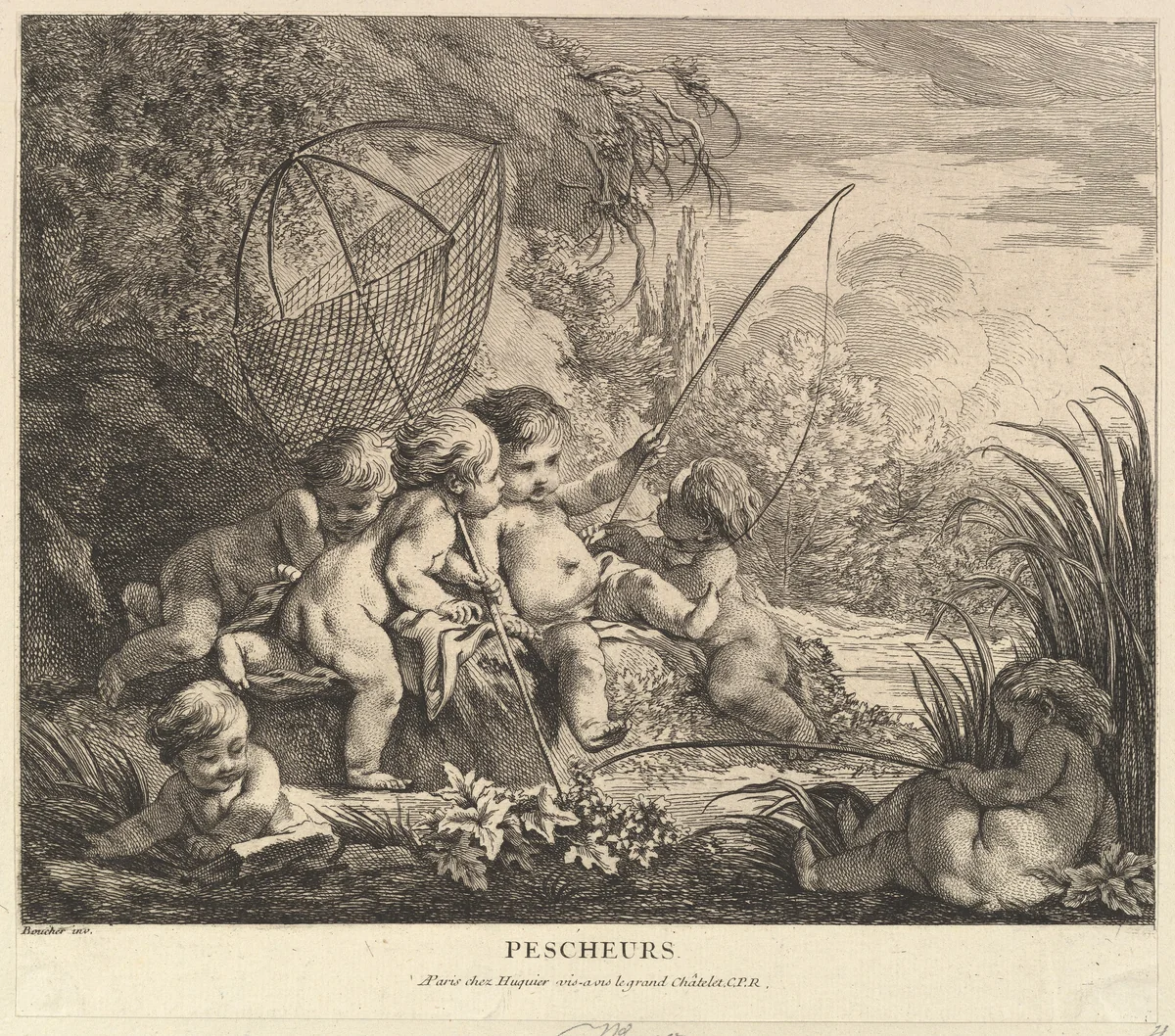 Children Fishing by Pierre Alexandre Aveline, print, 1733-1743