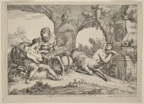 Chiron Teaching Music to Achilles by Gaetano Zompini, Giovanni Benedetto Castiglione, print, 1758