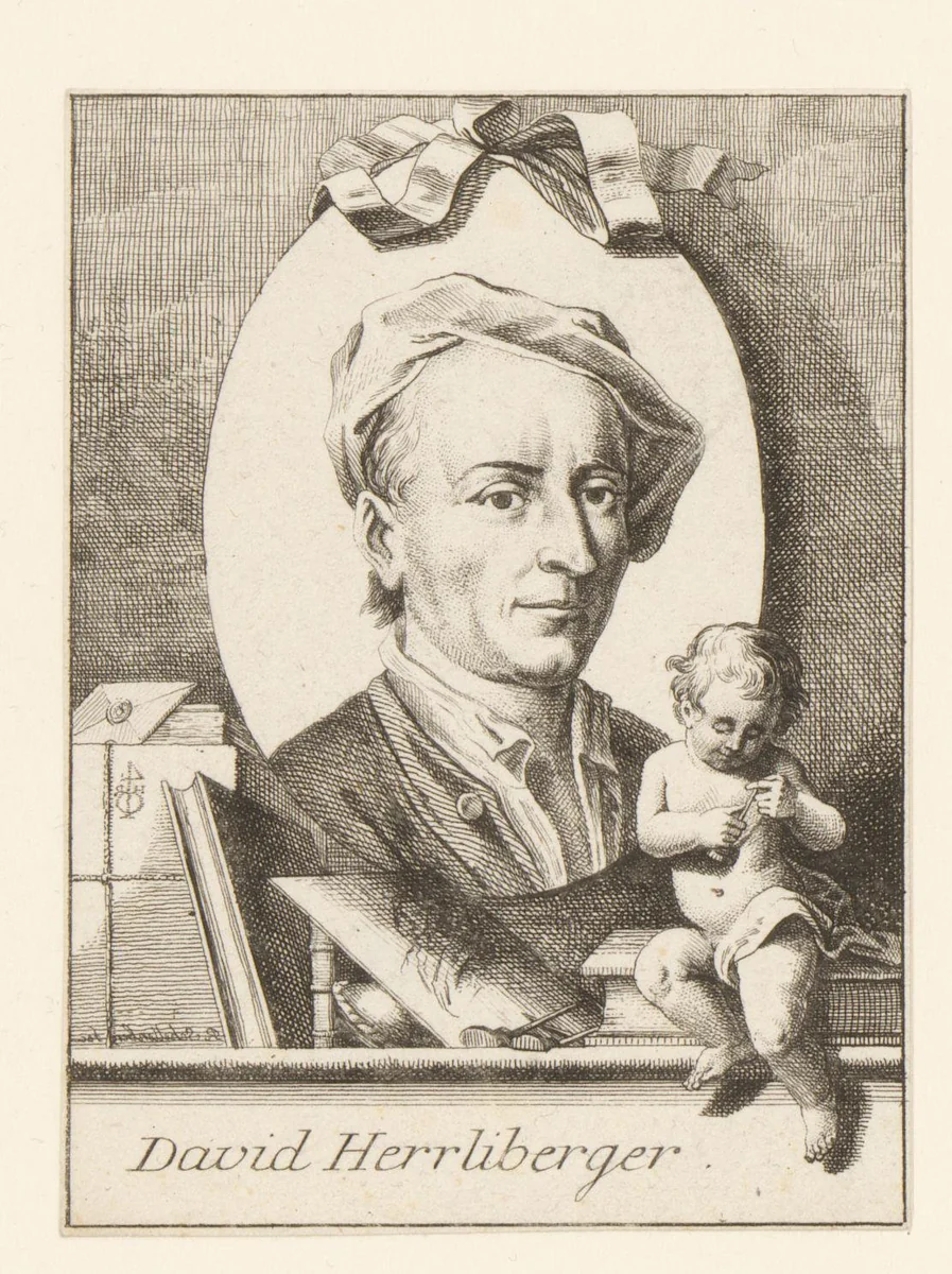 Portret van David Herrliberger by Johann Rudolph Schellenberg, print, 1750-1806
