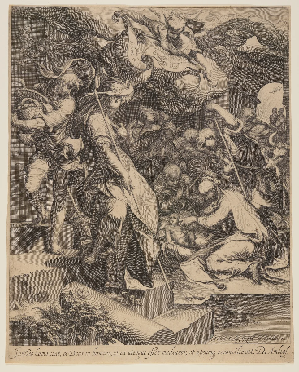 The Adoration of the Shepherds by Andries Jacobsz. Stock, print, 1600-1605