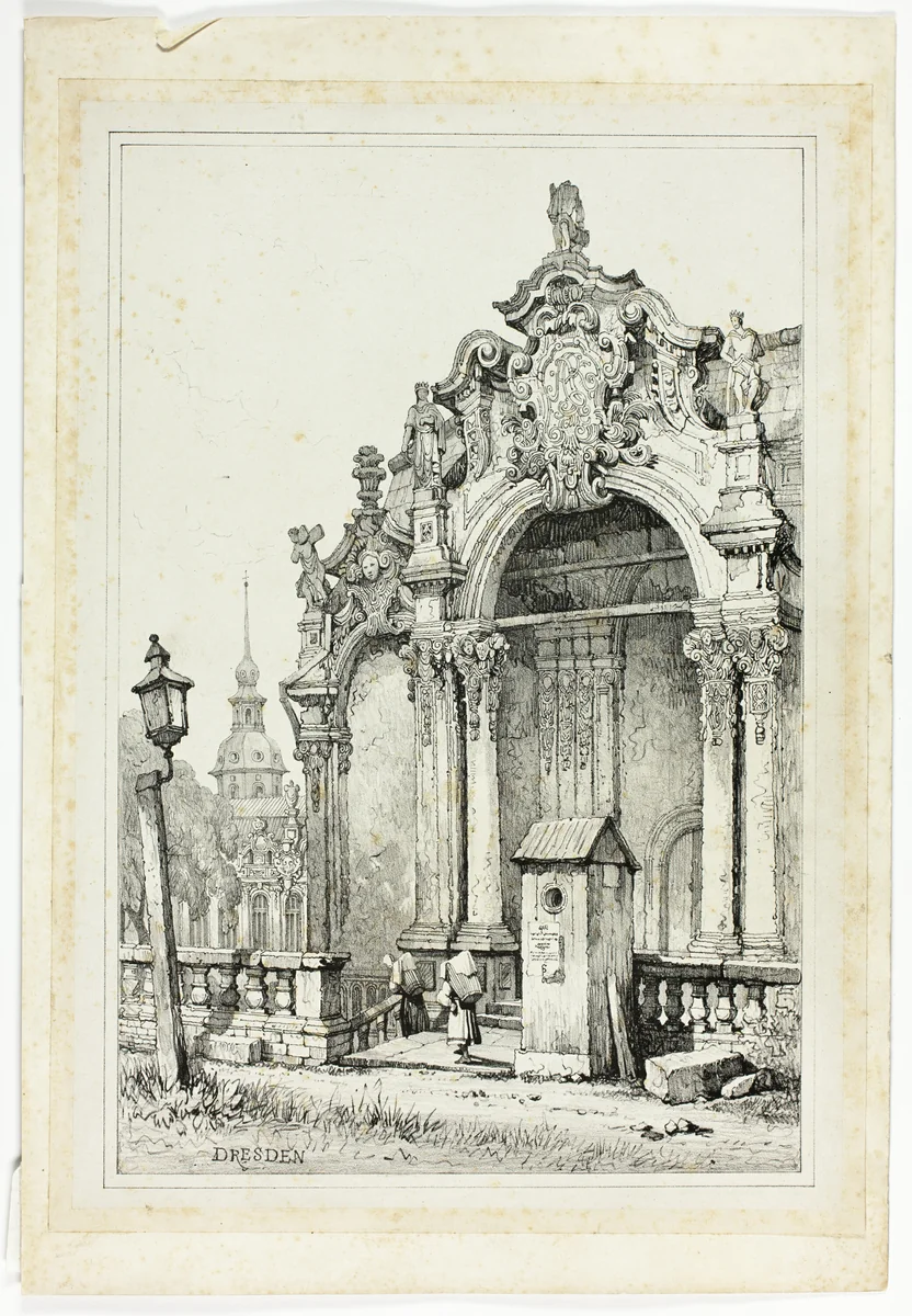 The Zwinger, Dresden, from Facsimiles of Sketches made in Flanders and Germany by Samuel Prout, print, 1833