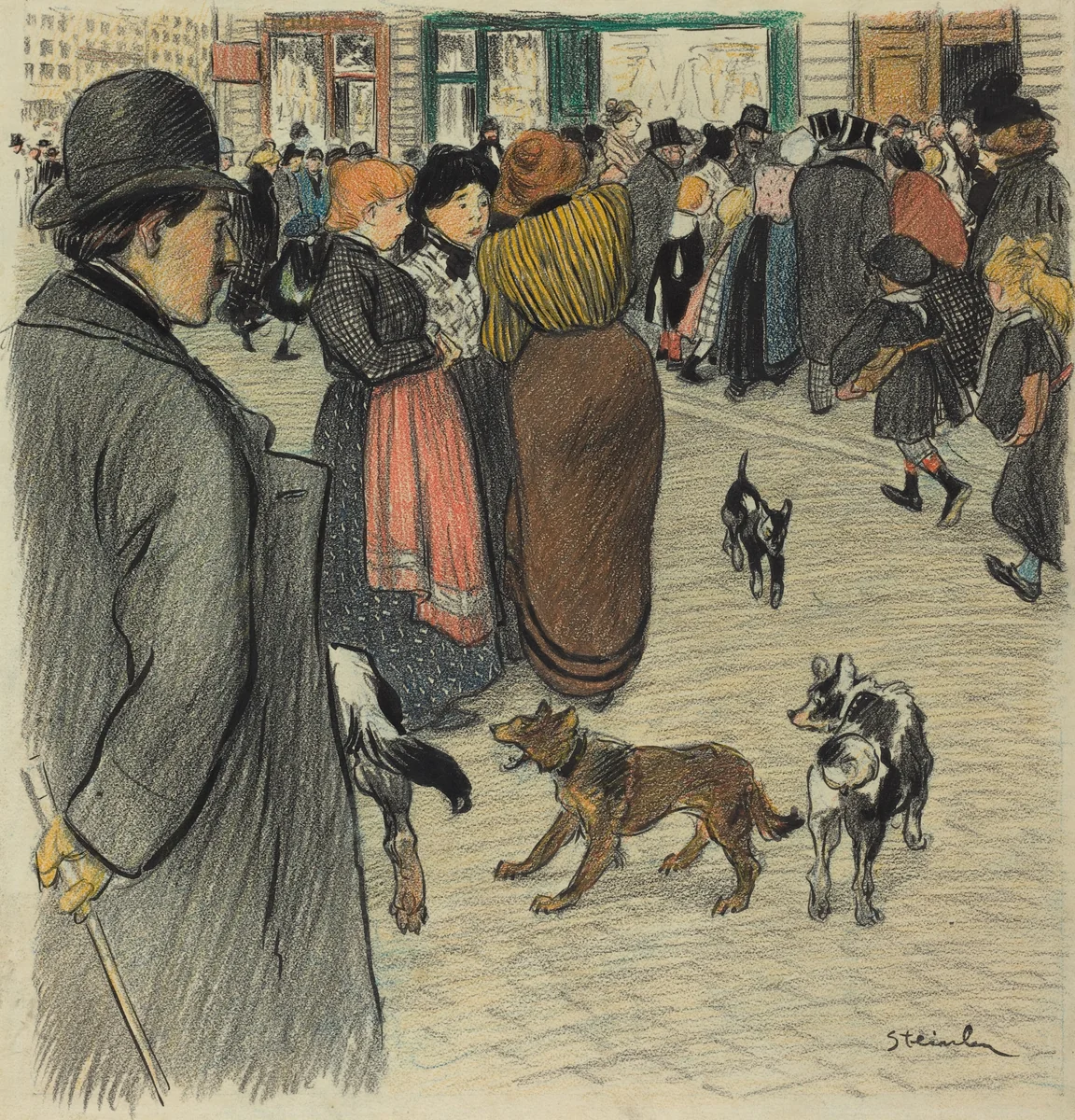 Watching the Crowd by Théophile Alexandre Steinlen, drawing, 1859-1923