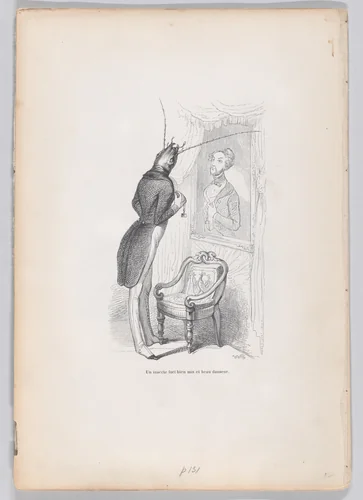 A very well put insect and beautiful dancer, from "Scenes from the Private and Public Life of Animals" by J. J. Grandville, print, 1832-1852