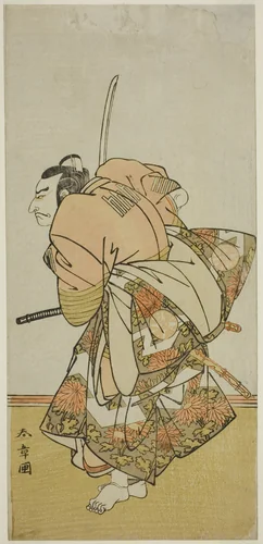 The Actor Nakamura Nakazo I as Chinzei Hachiro Tametomo in the Play Hana-zumo Genji Hiiki, Performed at the Nakamura Theater in the Eleventh Month, 1775 by Katsukawa Shunsho (勝川 春章), print, 1770-1780