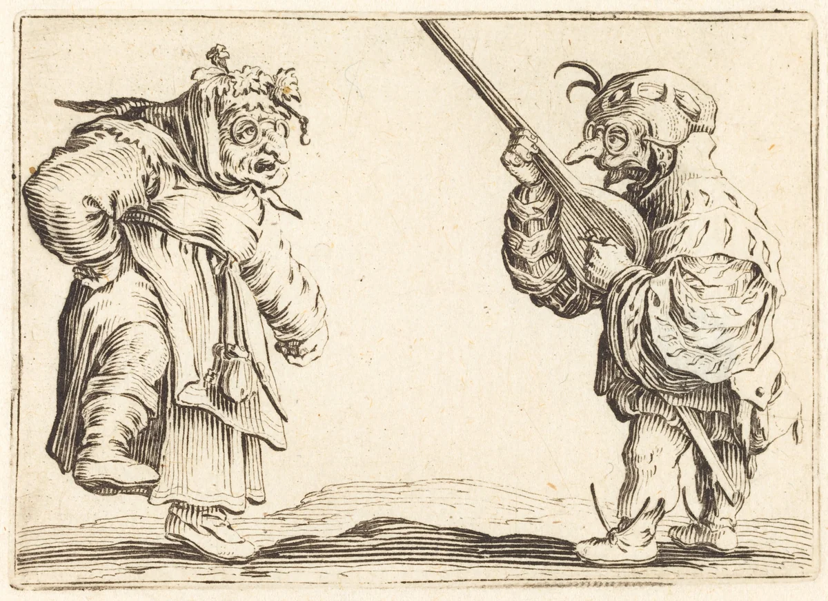 Dancers with Lute by Jacques Callot, print, 1622