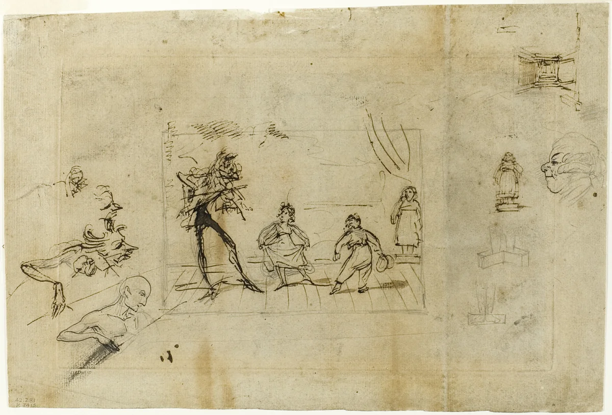 Study for the The Dancing Lesson, part 2: The Minuet by George Cruikshank, drawing, 1825-1878