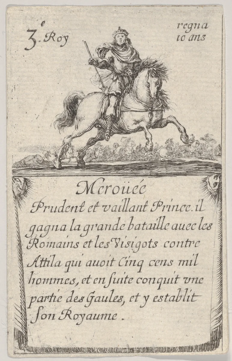 Meroüée / Prudent et vaillant..., from "Game of the Kings of France" (Jeu des Rois de France) by Stefano della Bella, print, 1644