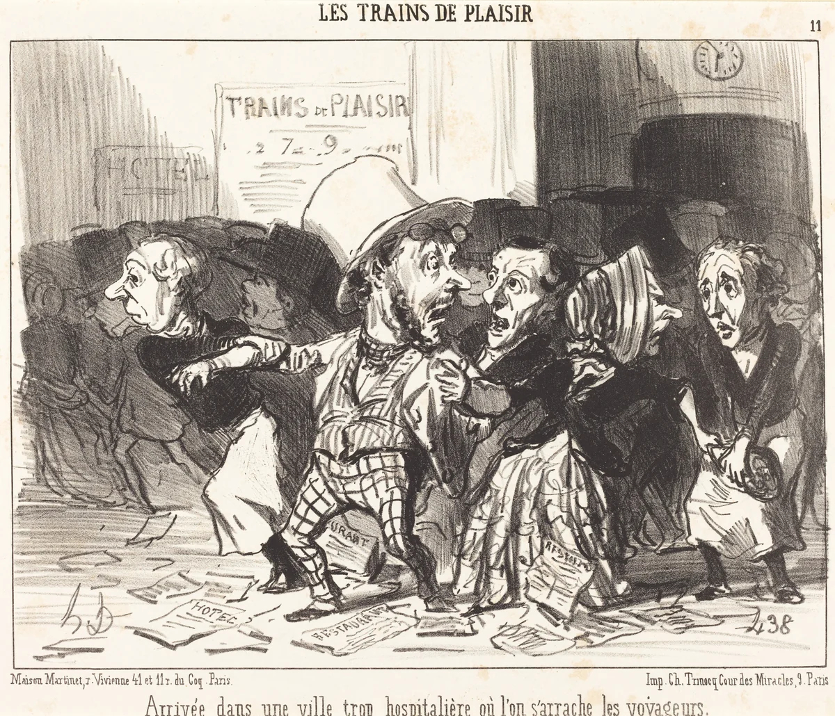 Arrivée dans une ville trop hospitalière... by Honoré Daumier, print, 1852