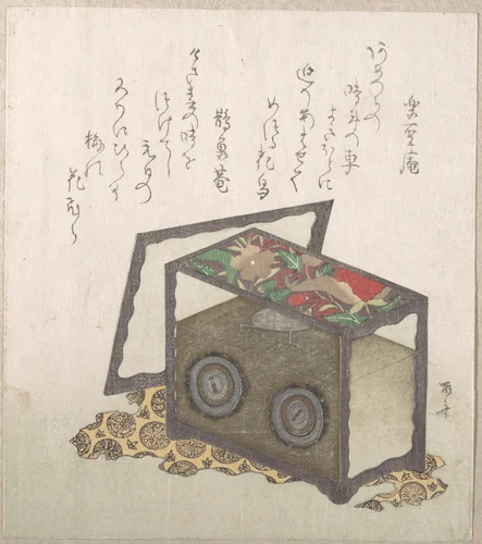 Clock by Ryūryūkyo Shinsai (柳々居辰斎), print, 1800-1899