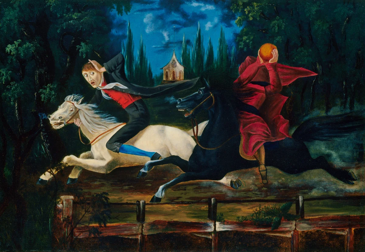 Ichabod Crane and the Headless Horseman by Anonymous Artist; William John Wilgus, painting, 1855