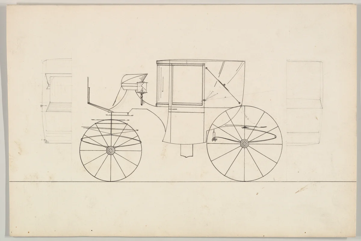 Design for Double Front Landaulet (unnumbered) by Brewster & Co., drawing, 1850-1870