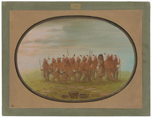 Dance to the Berdache - Saukie by George Catlin, painting, 1861-1869