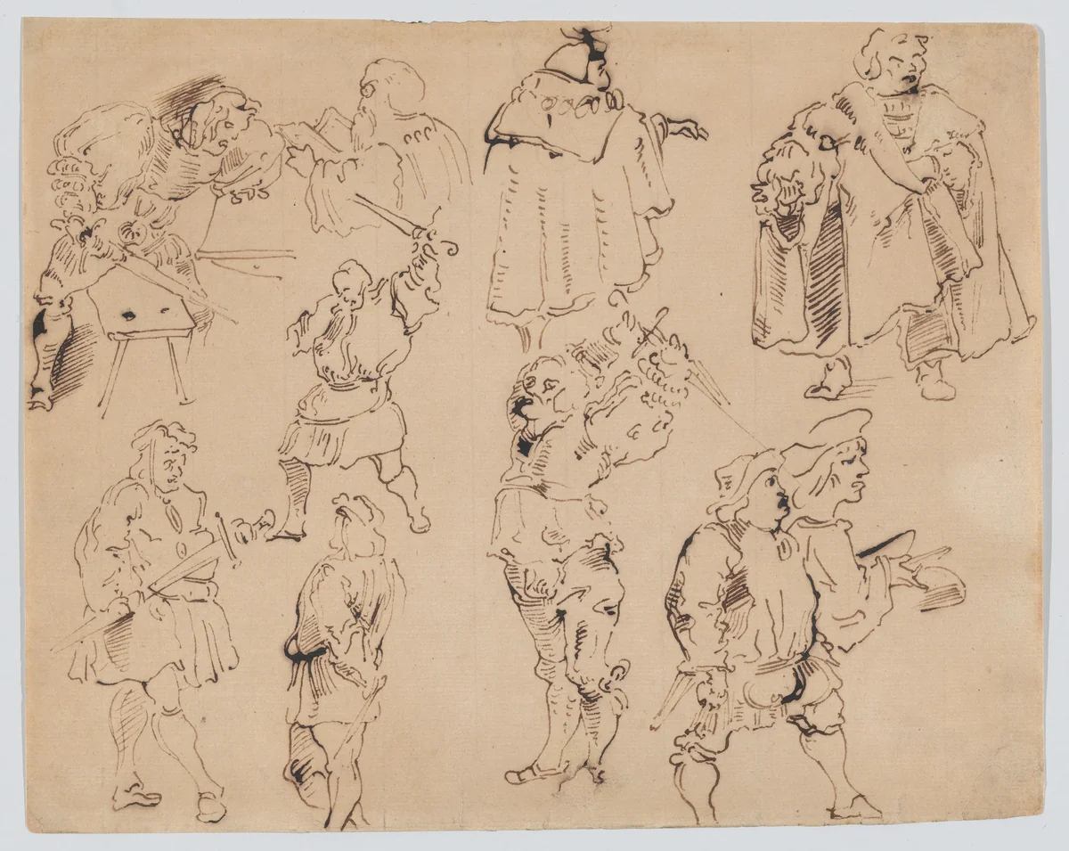 Ten Figures in Medieval Costume by Eugène Delacroix, drawing, 1819-1829
