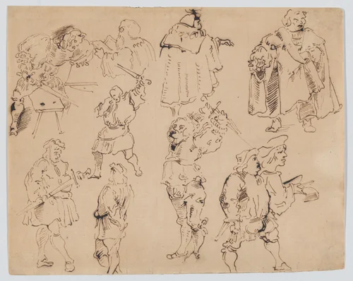 Ten Figures in Medieval Costume by Eugène Delacroix, drawing, 1819-1829