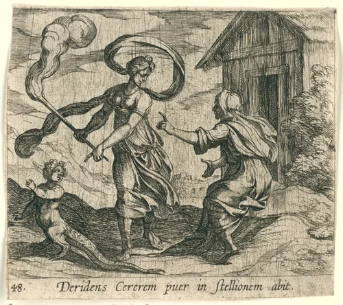 Ceres verandert Ascalabus in een hagedis by Antonio Tempesta, print, 1606-1638