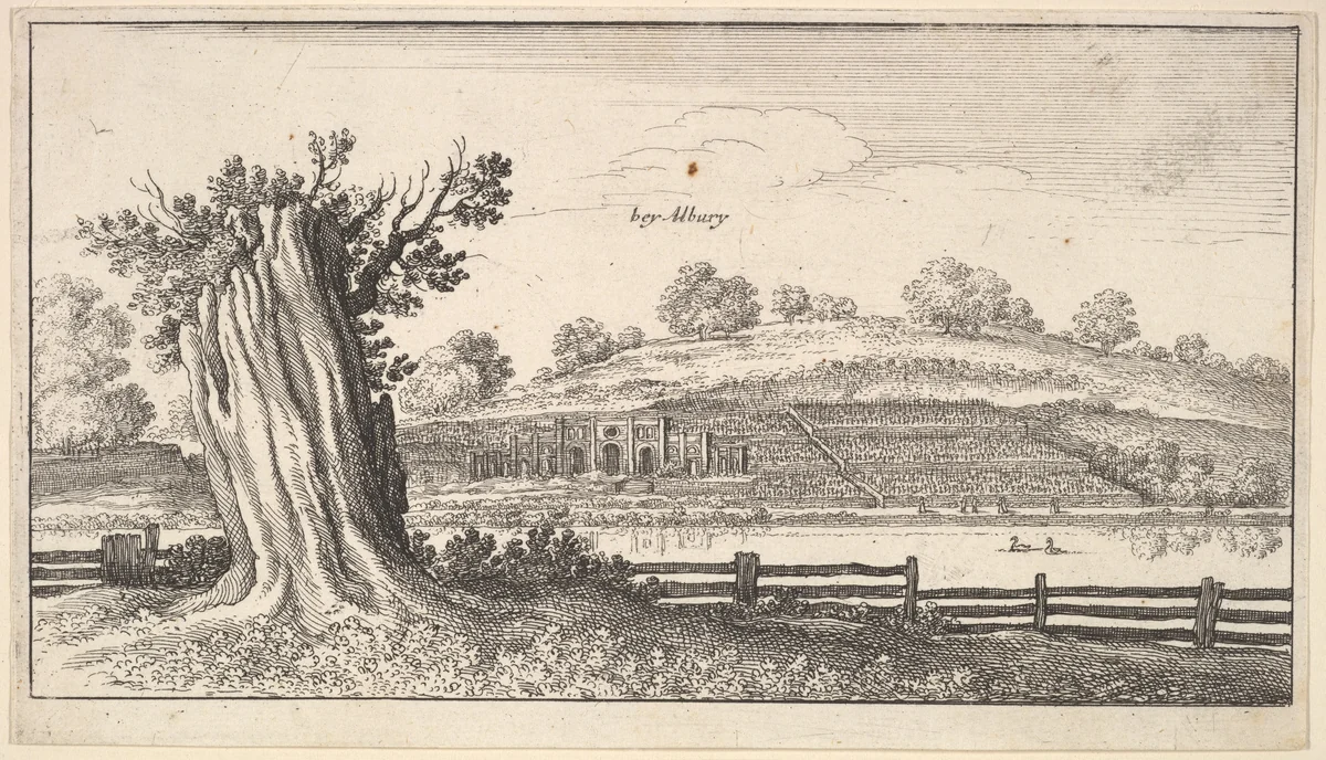 Albury with tree-stump in foreground by Wenceslaus Hollar, print, 1645