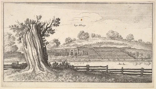 Albury with tree-stump in foreground by Wenceslaus Hollar, print, 1645