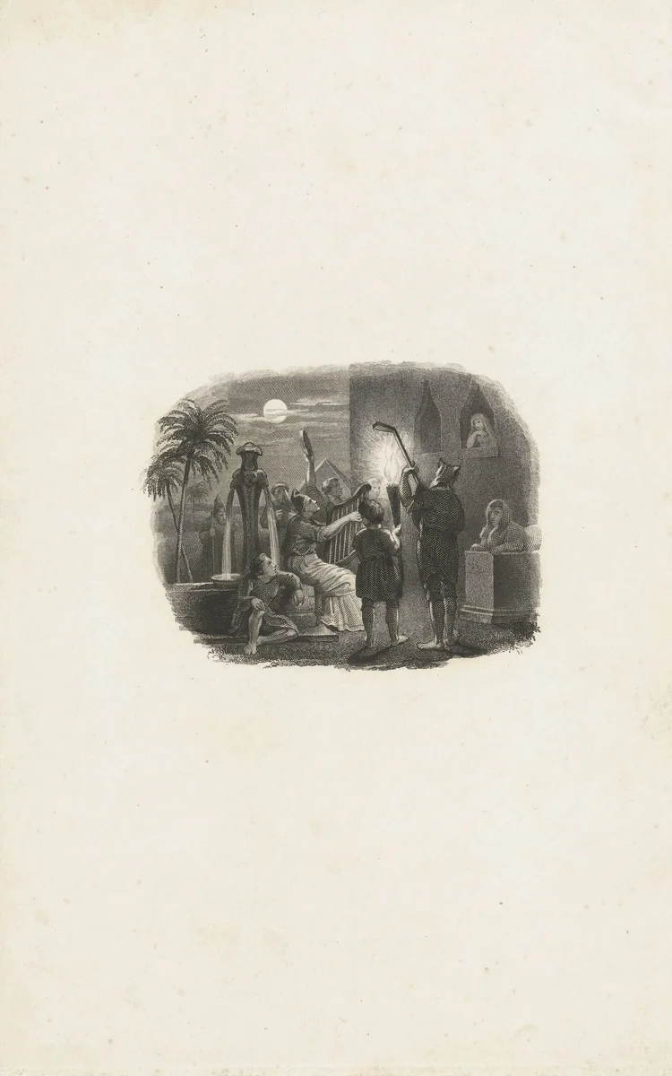 Groepje muzikanten speelt 's nachts voor het raam van een vrouw by Henricus Wilhelmus Couwenberg, print, 1830-1845