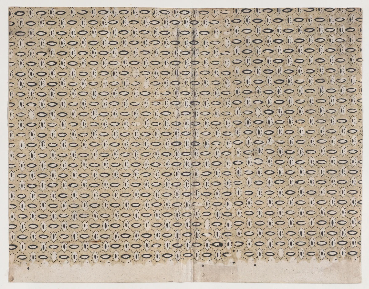 Book cover with pattern of ovals and dots by anonymous, print, 1800-1900