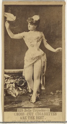 Card Number 329, Belle Urquehardt, from the Actors and Actresses series (N145-3) issued by Duke Sons & Co. to promote Cross Cut Cigarettes by W. Duke, Sons & Co., photograph, 1880-1889