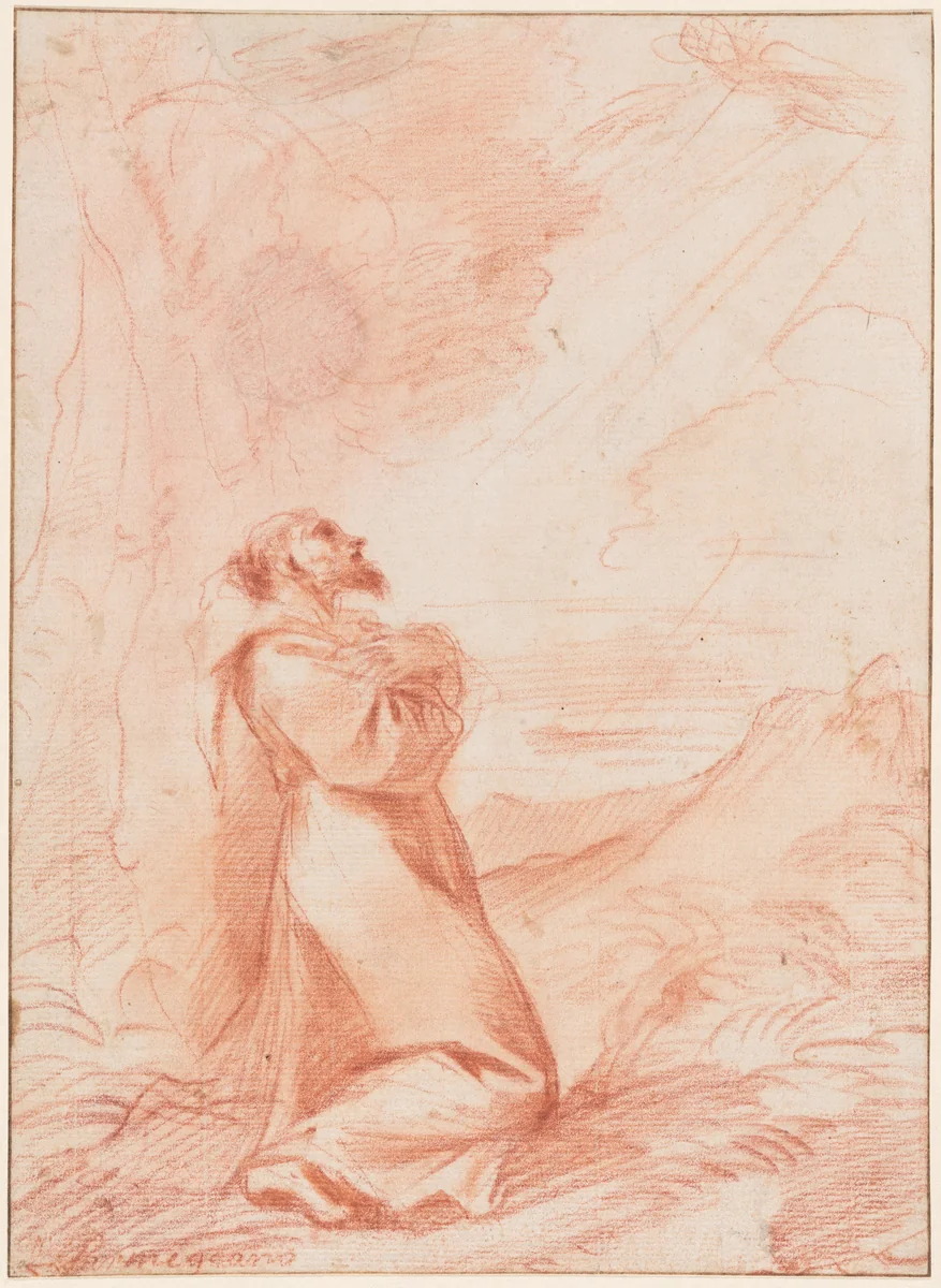 Saint Francis Receiving the Stigmata by Pier Francesco Mola, drawing, 1655