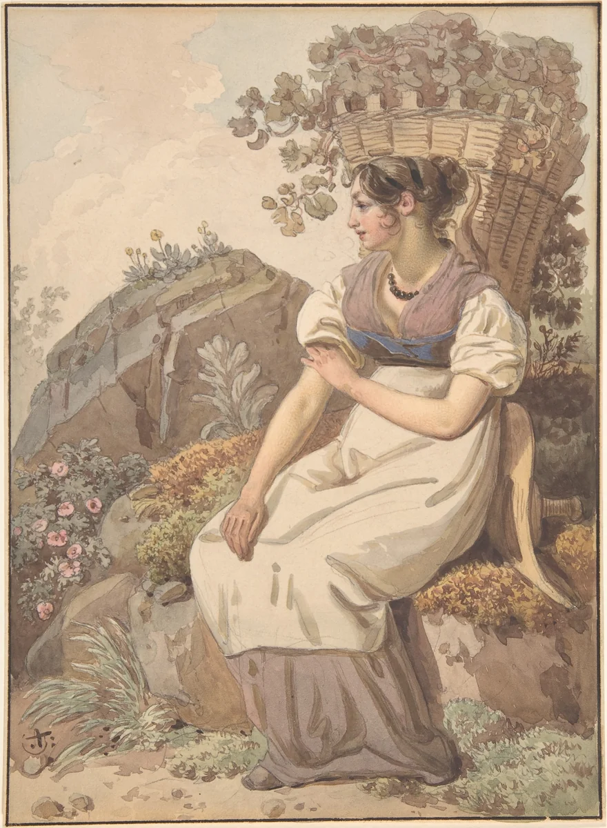 Young Woman in the Vaudois after the Grape Harvest by Wolfgang Adam Töpffer, drawing, 1821