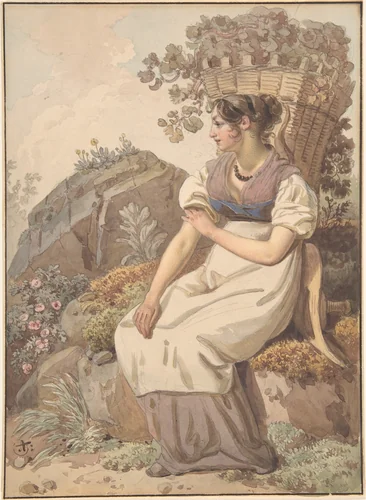 Young Woman in the Vaudois after the Grape Harvest by Wolfgang Adam Töpffer, drawing, 1821