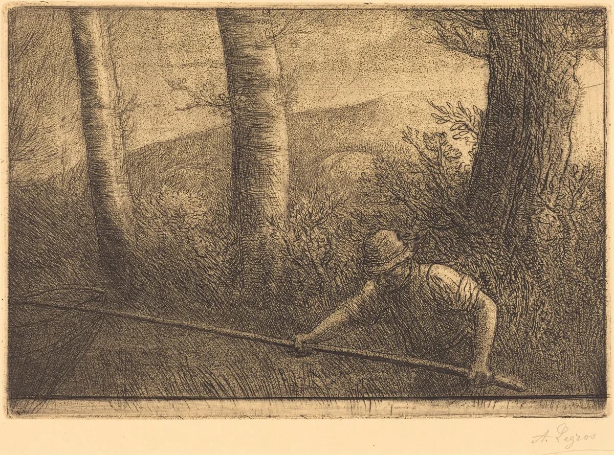 Fisherman with a Hoop-net (La peche a la truble) by Alphonse Legros, print, 1837-1911