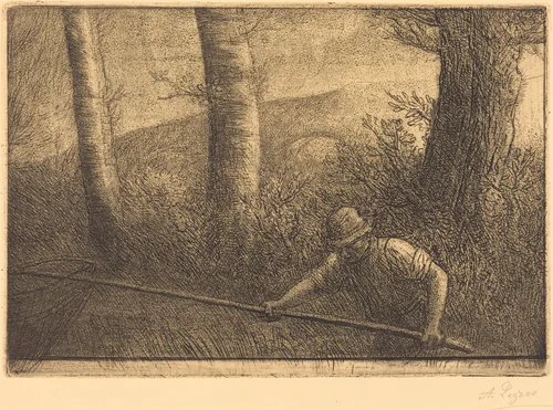 Fisherman with a Hoop-net (La peche a la truble) by Alphonse Legros, print, 1837-1911