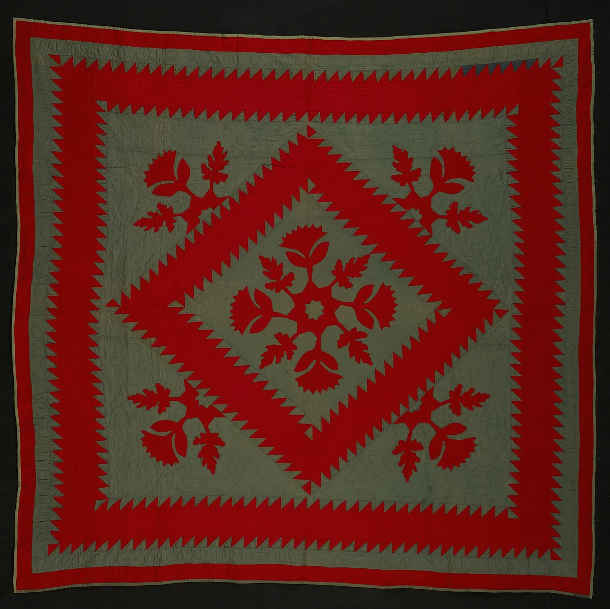 Bedcover ("Sawtooth" or "Jagged Square" Quilt) by Pennsylvania Dutch, textile, 1880-1900
