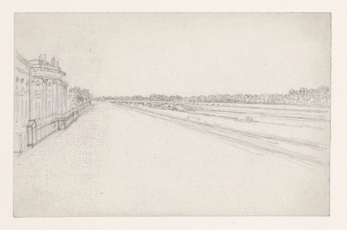 De Seine-kade bij de Legion d'Honneur by Georges Michel, drawing, 1773-1843